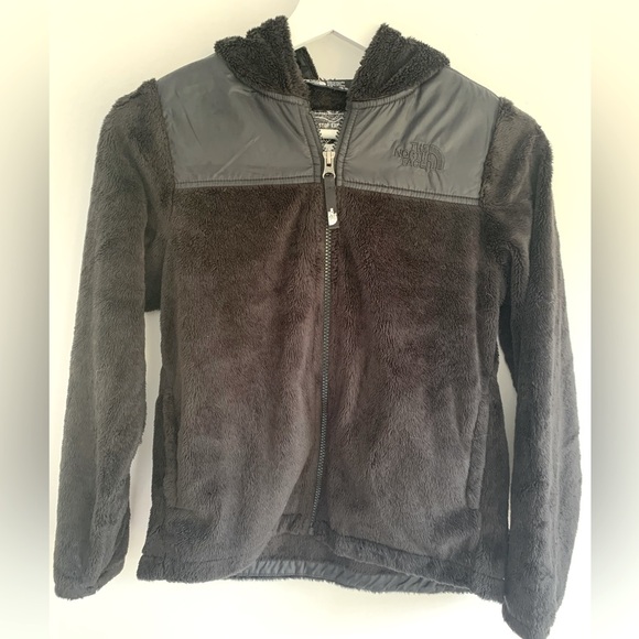 North face kids full zip black fuzzy fleece jacket sz 10/12 - Picture 3 of 6